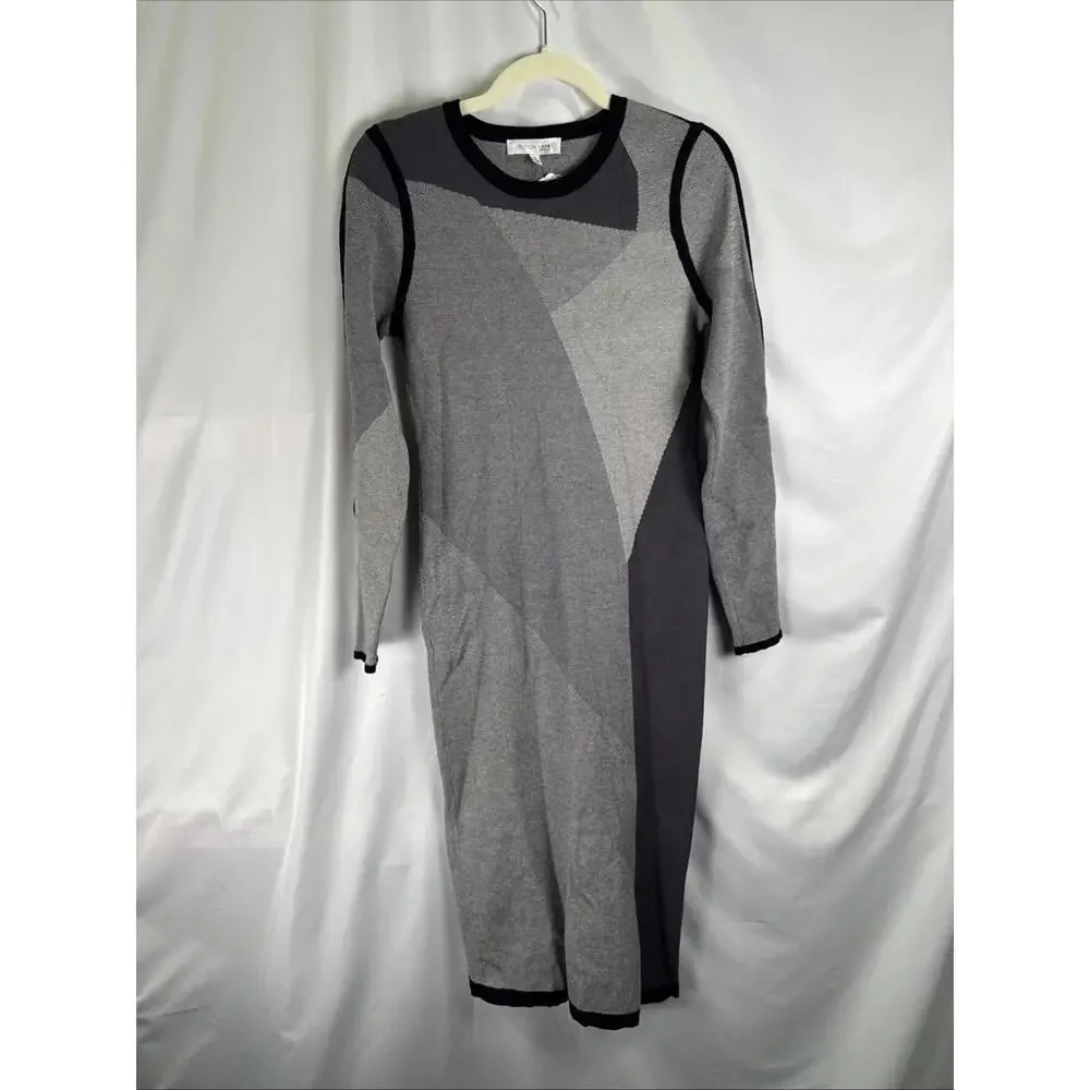 TOCCIN X RTR Grey Knit Midi Color Block Dress Size S with Small Hole